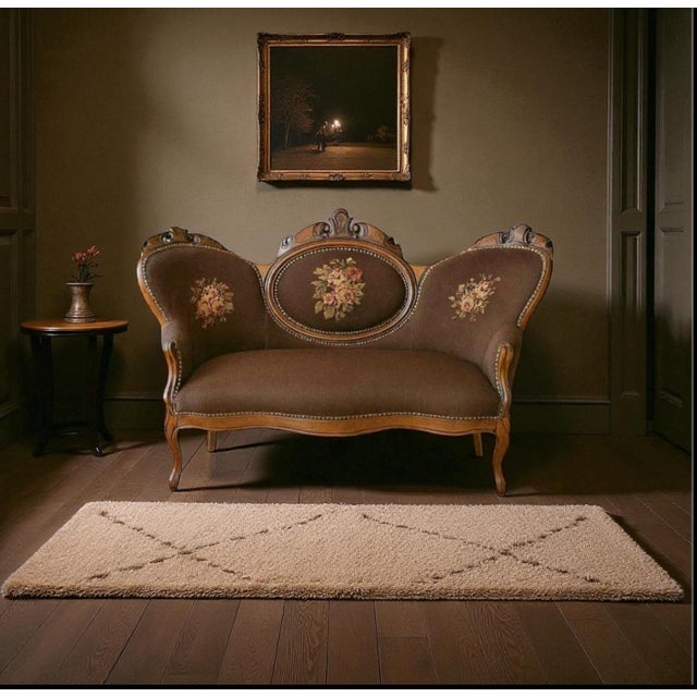 Early 20th Century Antique Needlepoint Settee With European Floral Upholstery — Romantic Elegance For Sale - Image 5 of 6