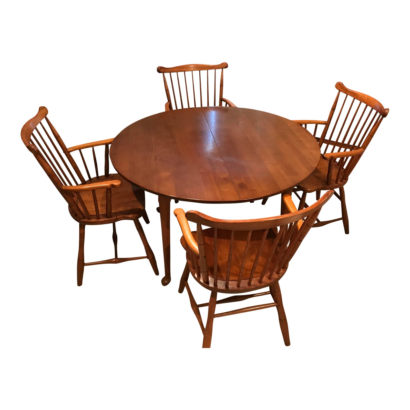 Stickley Cherry Valley Round Dining Table With 4 Captain Chairs Chairish