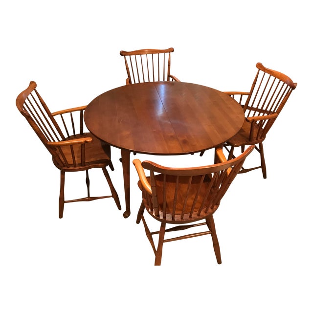 Stickley Cherry Valley Round Dining Table With 4 Captain Chairs Chairish