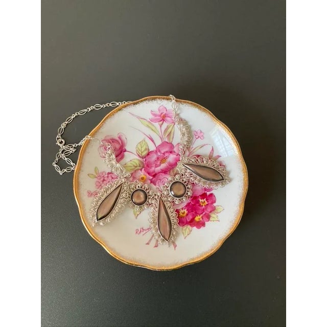 Victorian English Pink Flower Porcelain Jewelry Dish With Gold Rim by Roslyn For Sale - Image 12 of 12