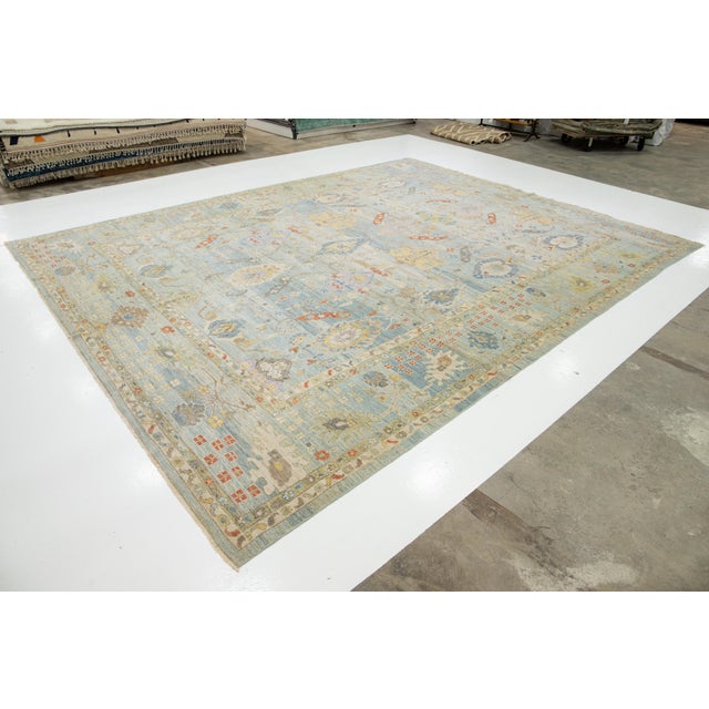 Modern Apadana's Allover Modern Sultanabad Oversized Wool Rug Handmade in Blue For Sale - Image 3 of 10