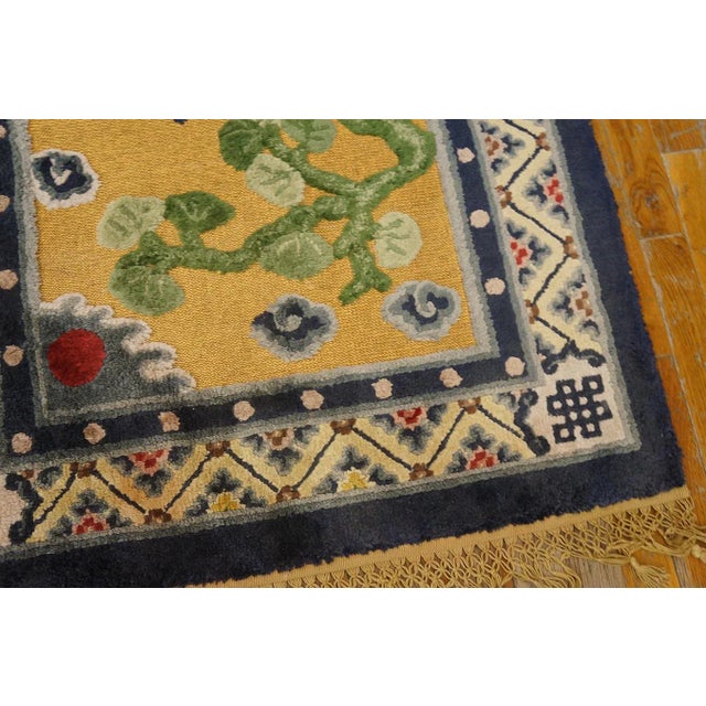1930s Yellow Gold Scene Figural Antique Chinese Silk & Metallic Thread Rug 2'7" X 4'2" Wool Knotted Carpet For Sale - Image 11 of 12