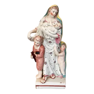 Antique Early 19th Century English Georgian Staffordshire Pearlware Figure of Faith With Two Children and a Baby 1800