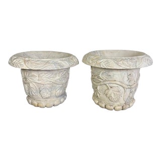Pair of 19th Century Hand-Carved Carrara Marble Urn Planters, Italy For Sale