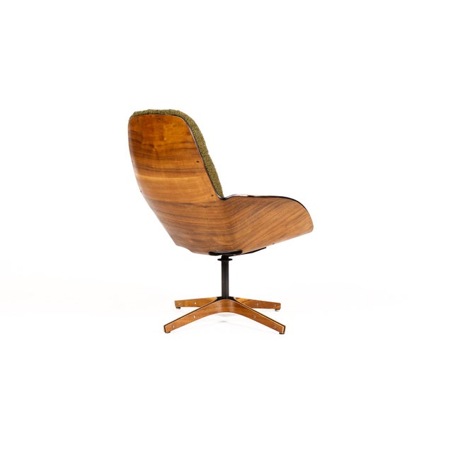 Wood Vintage Mid Century Plycraft Walnut George Mulhauser Lounge Chair— Mrs. Chair — Olive Bouclé For Sale - Image 7 of 13