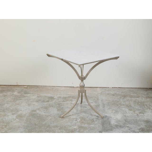 Italian Midcentury Steel Table with White Marble Top and Tripod Base For Sale In Atlanta - Image 6 of 11