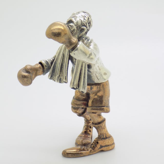 Vintage Italian Silver 800 and Brass Boxer Figurine by Angini, Tuscany, 1970s For Sale - Image 4 of 15
