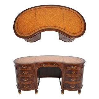 Maitland Smith Leather Top Mahogany Kidney Shape Desk For Sale