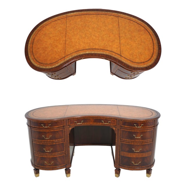 Maitland Smith Leather Top Mahogany Kidney Shape Desk For Sale