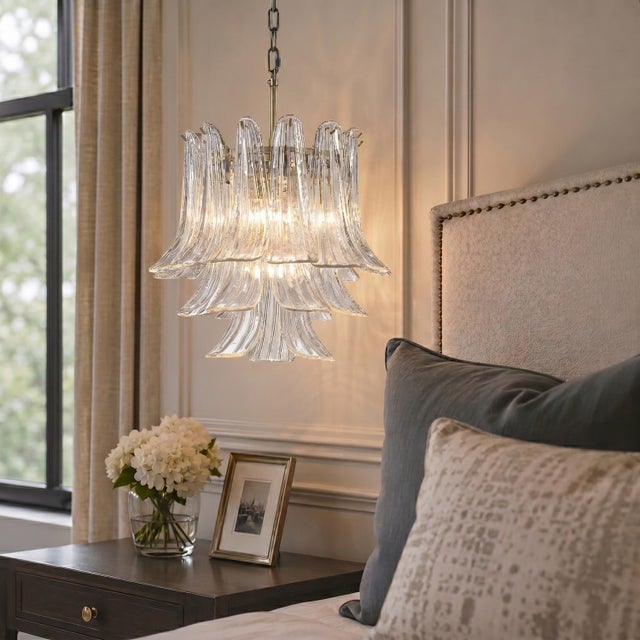 2020s Mid-Century Modern Chandelier 3-Tier Clear Art Glass Pendant Light in Antique Bronze For Sale - Image 5 of 8