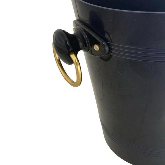 Dark Blue Jeanmaire Champagne Bucket with Brass Handles from Vogalu For Sale - Image 5 of 8