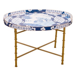 Dana Gibson Blue Canton Tray Table For Sale