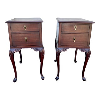 Early 20th Century Antique Imperial Furniture Grand Rapids Michigan Tiger Mahogany Chippendale Side Tables - a Pair For Sale