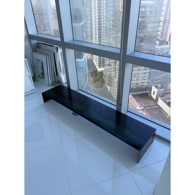 Black Custom Commissioned Distressed Steel Waterfall Low Table / Bench — Germany — 70" L X 15.5" D X 8" H For Sale - Image 8 of 11