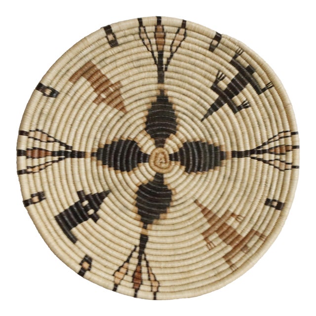 Early 20th C. Coil Basket Plaque With Geometric Figural Motifs For Sale