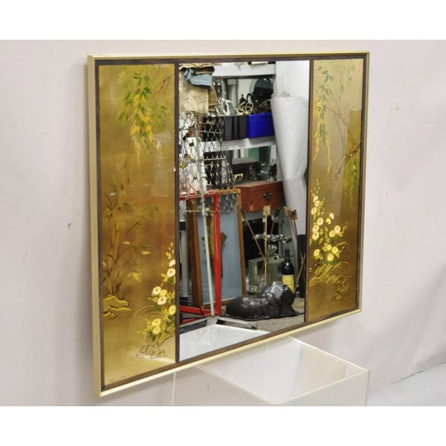 Vintage LaBarge Chinoiserie Floral Gold Gilt Decorated Rectangular Wall Mirror For Sale - Image 12 of 12