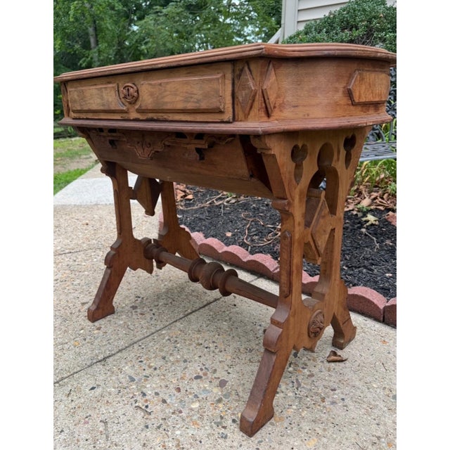 Brown American Victorian Eastlake-Style Walnut Sewing or Writing Desk For Sale - Image 8 of 9