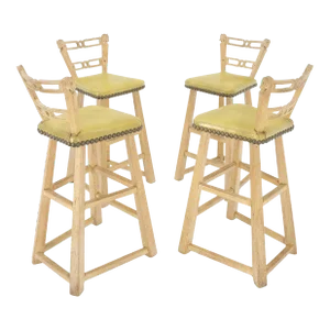 Arts & Crafts Style Horse Head Carving Motif Bar Stools Chairs - Set of 4