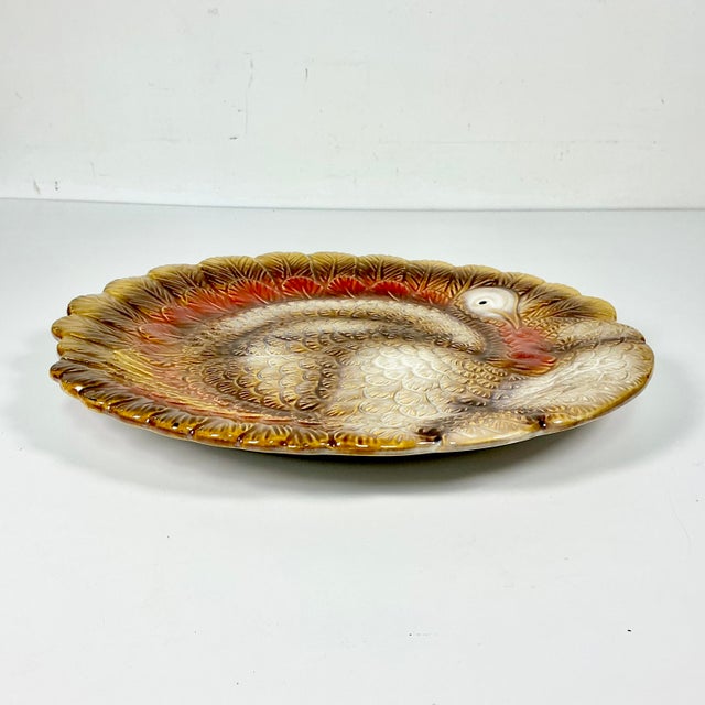American Late 20th Century Americana Arts & Crafts Boho Chic Round Ceramic Turkey Platter, Thanksgiving For Sale - Image 3 of 8