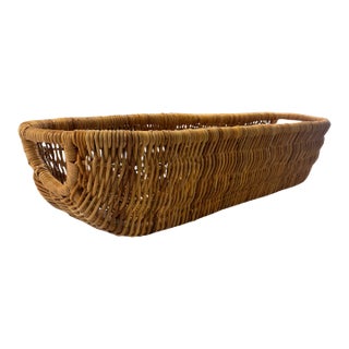 1970s Long Handwoven Wicker Basket For Sale
