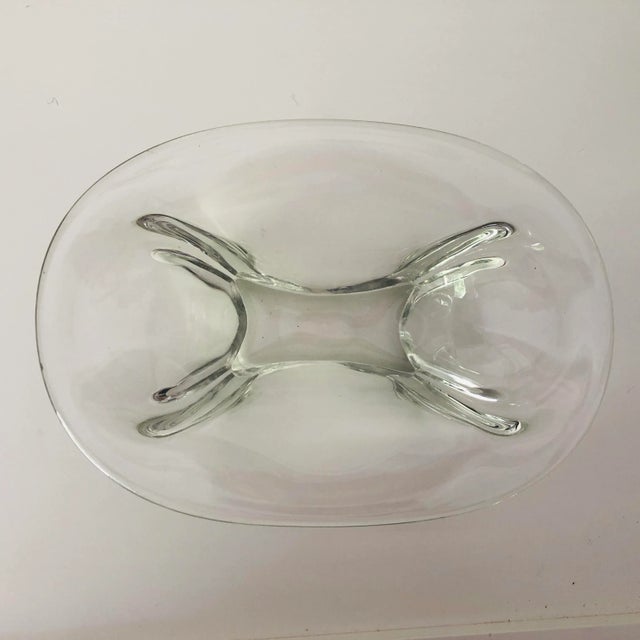 Midcentury Heavy Clear Art Glass Centerpiece, 13.5" L X 9.75"W X 3.5" H , No makers mark , no chips or crack but some...