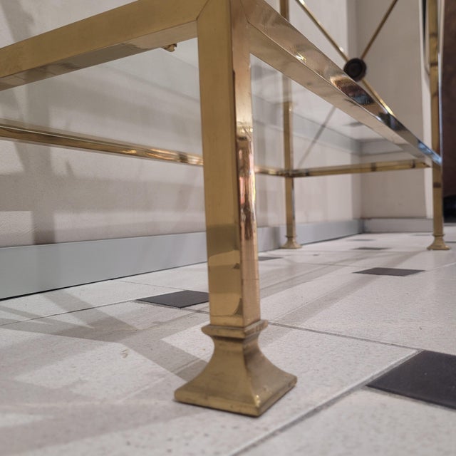 Metal Hollywood Regency Gilt Brass, Wood and Glass Console Table, France, 1970s For Sale - Image 7 of 10
