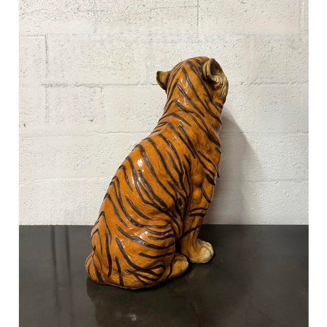Hollywood Regency Vintage Resin Tiger Sculpture For Sale - Image 3 of 8