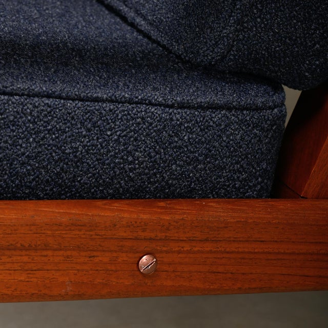 Scandinavian Modern Lounge Chairs in Teak and Dark Blue Bouclé Fabric, 1960s, Set of 2 For Sale - Image 14 of 18