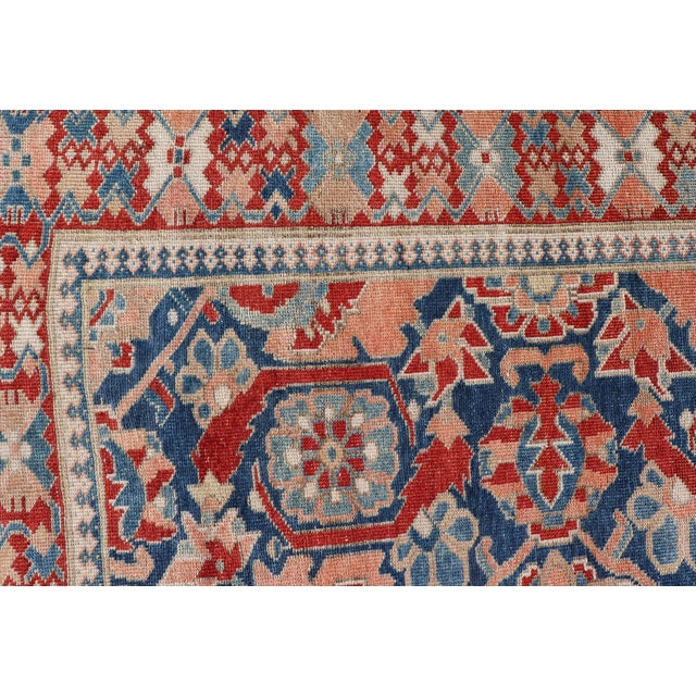 Antique Persian Tabriz Gallery Rug With Large Scale Florals in Medium Blue Field For Sale - Image 9 of 14
