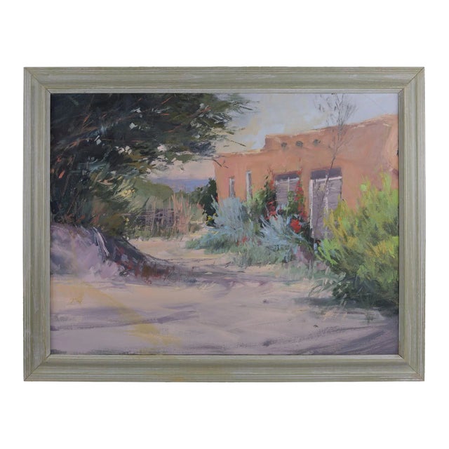 Unsigned Adobe House With Flowers Oil Painting For Sale