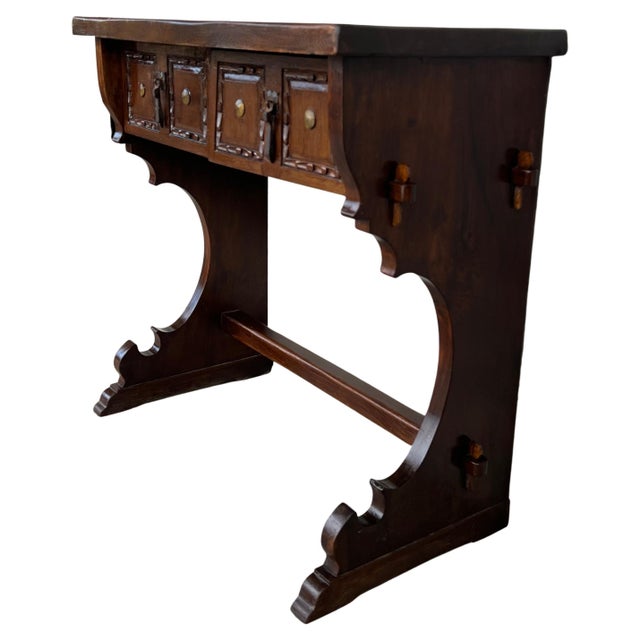Early 20th Century Spanish Colonial Narrow Console Table with Two Drawers with Iron Hardware For Sale - Image 15 of 18