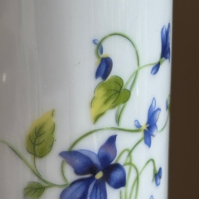 French Country Vintage Porcelain Trumpet Vase W/ Blue Bellflower Motif For Sale - Image 3 of 18