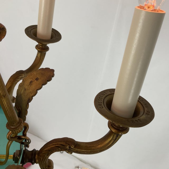 1950s Small Brass and Enamel Empire Chandelier For Sale - Image 10 of 14
