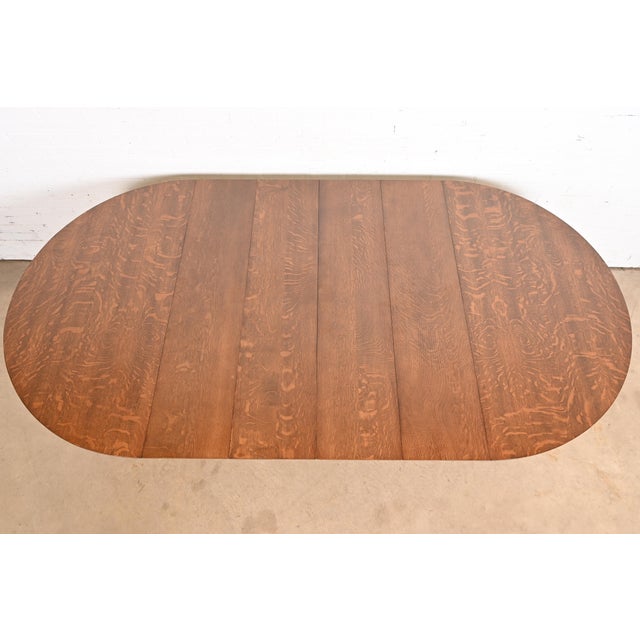 George C. Flint Co. Antique Victorian Oak Split Pedestal Extension Dining Table With Carved Paw Feet, Newly Refinished For Sale - Image 9 of 12