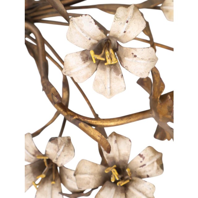 French Provincial Vintage French Tole and Brass Floral Sconces For Sale - Image 3 of 9