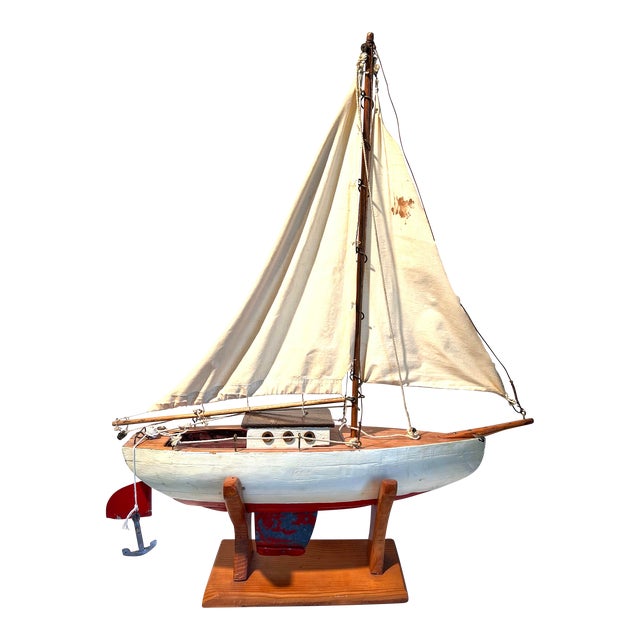 Vintage Wooden Sailboat Model For Sale