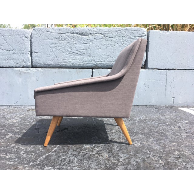 Early 21st Century Danish Modern Gray Fabric & Oak Leg Lounge Chairs - A Pair For Sale - Image 10 of 13