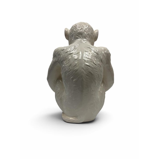 Hollywood Regency Vintage Hollywood Regency White Glazed Ceramic Monkey and Banana Cachepot Planter For Sale - Image 3 of 7