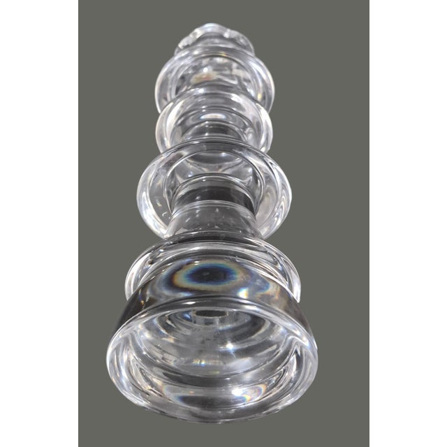 Contemporary Vintage Elegant Pair Crystal Candlesticks Stacked Geometric Tower Design Marked For Sale - Image 3 of 8