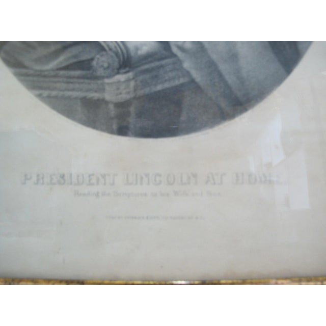 Figurative Currier & Ives Lincoln at Home Reading Scriptures to Wife & Son Steel Engraving For Sale - Image 3 of 5