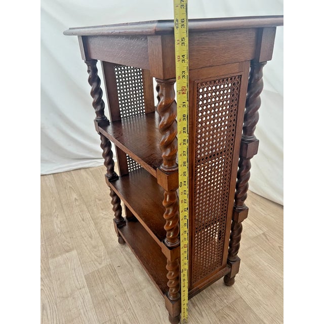 Antique Bookcase French Jacobean Revival Oak 4-Tier Etagere Barley Twist, Cane For Sale - Image 9 of 13