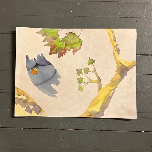 Paper 1970’s Vintage Abstract Organic Watercolor Painting For Sale - Image 7 of 7