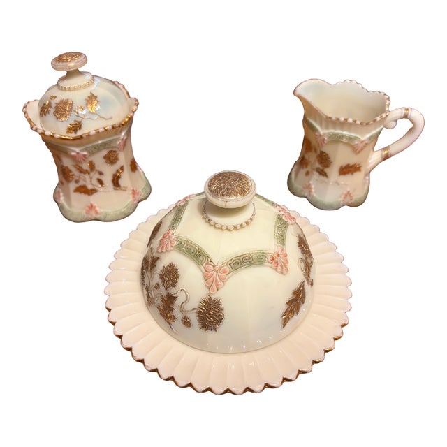 Early 20th Century Northwood Glass Company Custard Glass Table Set - Set of 3 For Sale