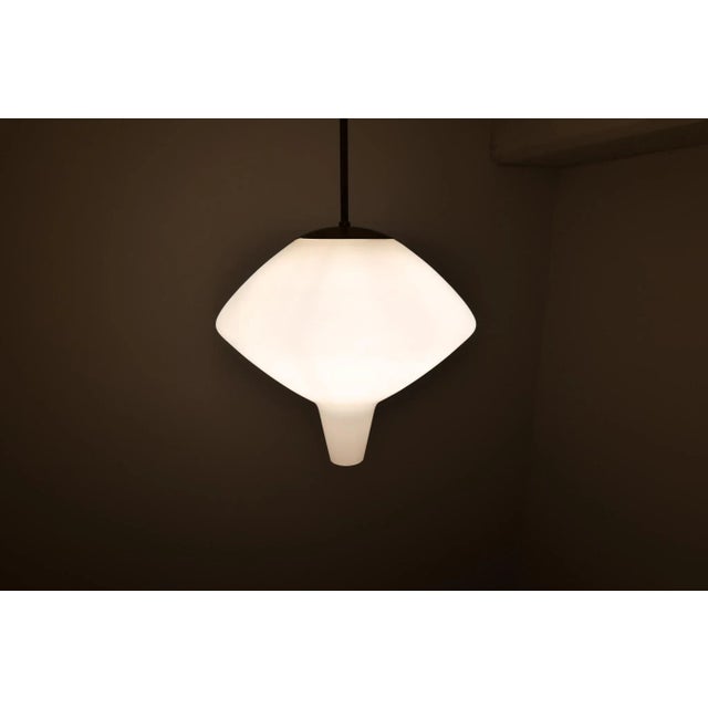 Large Mid-Century Modern Opaline & Brass Pendant from Asea, Sweden, 1940s For Sale - Image 11 of 13