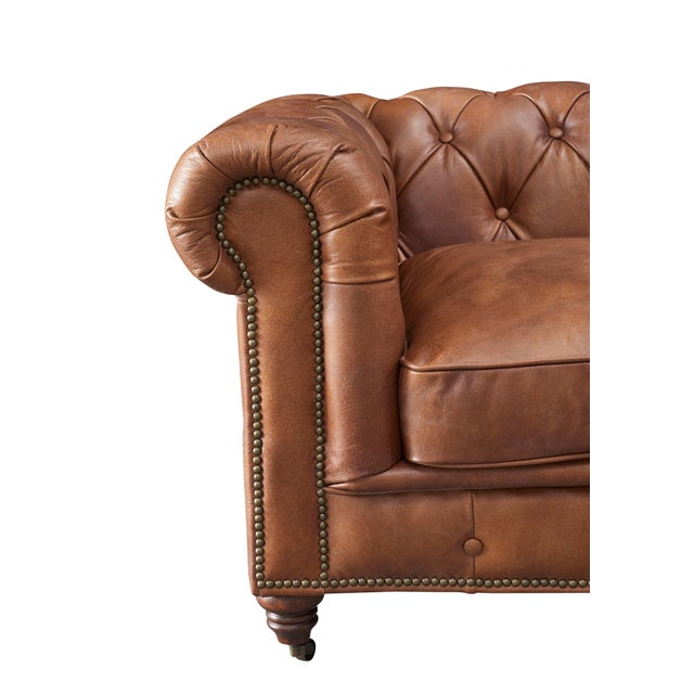 Century Chesterfield Love Seat - Bark Brown Leather For Sale - Image 4 of 8
