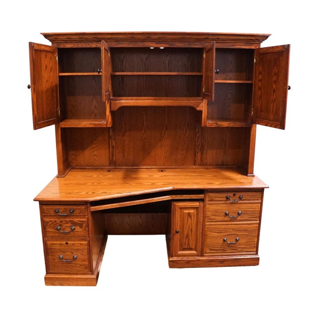 Winners Only Solid Oak Rustic Early American Country Style 74" Computer Desk W. Cabinet Storage Top For Sale In Kansas City - Image 6 of 18