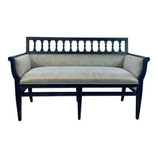 Organic Modern Charcoal Finished Carved Wood Bench For Sale