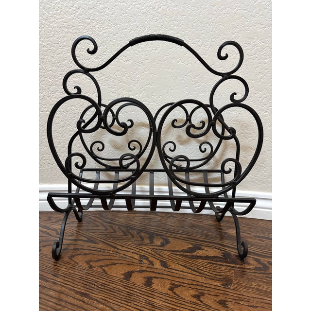 Vintage Wrought Iron Scroll Magazine Rack | Tuscan & Mediterranean Style For Sale - Image 10 of 12