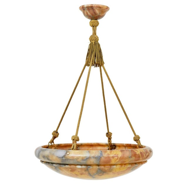 Orange Large Scandinavian Art Deco Alabaster Pendant Light, 1930s For Sale - Image 8 of 8