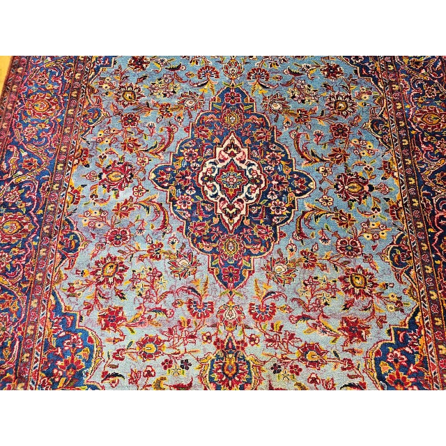 Early 20th Century Persian Kashan Rug, Hand-Knotted Wool, Floral Pattern, Turquoise & Red,6x9 For Sale - Image 15 of 18
